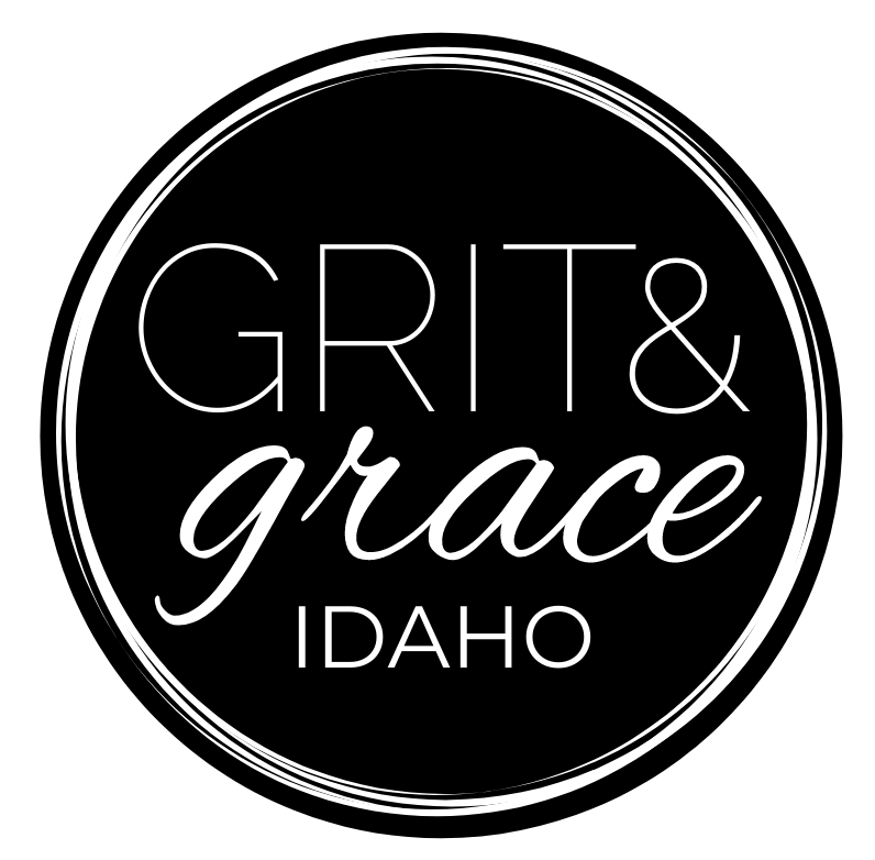 Grit and grace Idaho white words in a circle